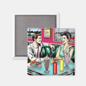 レトロ1950のカップルat Diner マグネット (正面/裏面)
