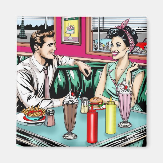 レトロ1950のカップルat Diner マグネット (正面)