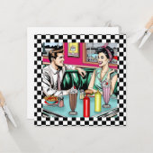 レトロ1950のカップルat Diner 空白の カード (正面/裏面インサイチュ)