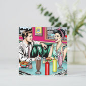 レトロ1950のカップルat Diner 空白の カード (スタンド正面)