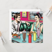 レトロ1950のカップルat Diner 空白の カード (正面/裏面インサイチュ)