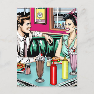 レトロ1950のカップルat Diner 空白の ポストカード