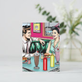 レトロ1950のカップルat Diner 空白の ポストカード (スタンド正面)