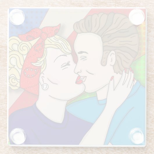 レトロ1950のスタイルアポップ・アートのートカッキスをするト ガラスコースター (裏面)