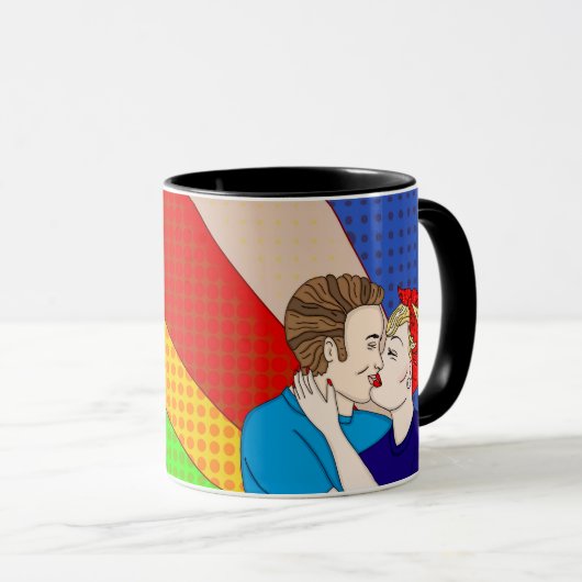 レトロ1950のスタイルアポップ・アートのートカップルキスをするラブ マグカップ (正面右)