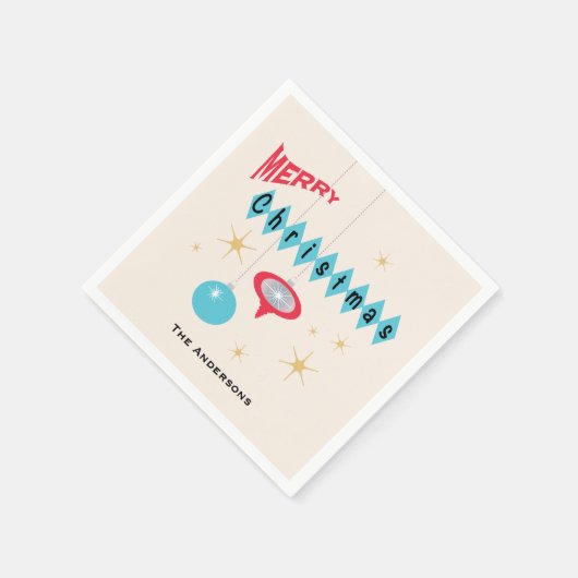 レトロ1950のスタイルオーナメントIメリークリスマス スタンダードカクテルナプキン (角)