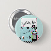 レトロ1950のダイナー誕生日任意の年齢 缶バッジ (正面&裏面)