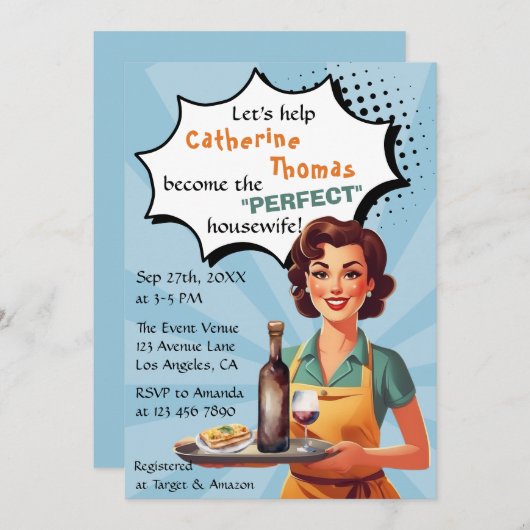 レトロ1950のパーフェクトハウスワイズブライダルシャワー 招待状 (正面/裏面)