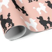 レトロ1950の白と黒のプードルオンサーモンピンク ラッピングペーパー (ロールコーナー)