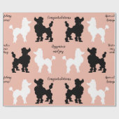 レトロ1950の白と黒のプードルオンピンクの地面 ラッピングペーパー (フラット)