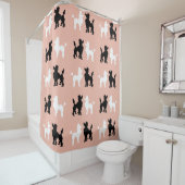 レトロ1950年のかわいい白と黒のサケ シャワーカーテン (インサイチュ)