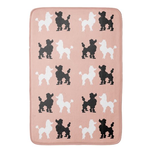 レトロ1950年のサケに白と黒のかわいいプードル バスマット (正面縦)