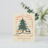 レトロ1950年代かわいい猫たちクリスマスツリー シーズンポストカード (スタンド正面)