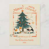 レトロ1950年代かわいい猫たちクリスマスツリー シーズンポストカード (正面)