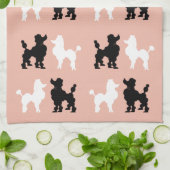 レトロ1950年代かわいい白と黒のプードルをピンクに キッチンタオル (折り畳み)