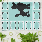 レトロ1950年代かわいい白と黒のプードルオンアクア キッチンタオル (折り畳み)