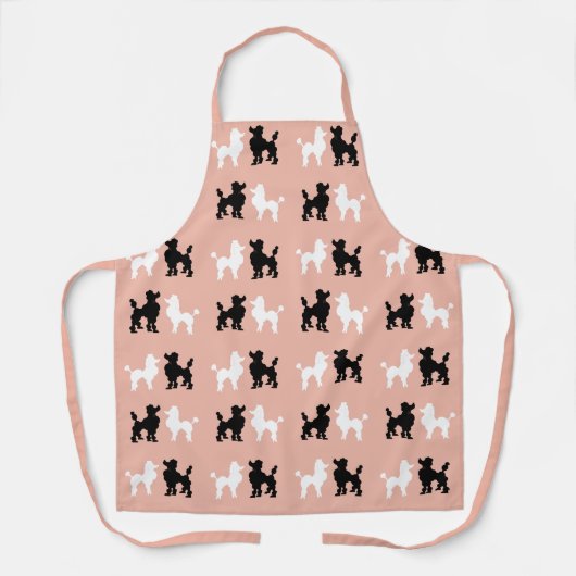 レトロ1950年代かわいい白と黒のプードルピンク エプロン (正面)