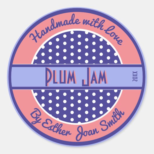 レトロ1950年代カスタム文字食品ラベル水玉模様 ラウンドシール (正面)