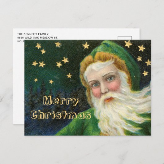 レトロ1950年代ヴィンテージサンタメリークリスマス シーズンポストカード (正面/裏面)