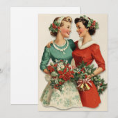 レトロ1950年代姉妹の友達ホリデー クリスマスカード (正面/裏面)