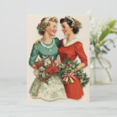 レトロ1950年代姉妹の友達ホリデー クリスマスカード (スタンド正面)
