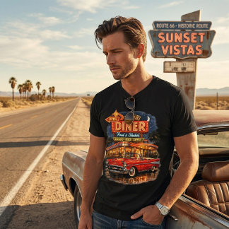 レトロ1950年代 ネオン輝く ダイナー クラシックカー トライブレンドTシャツ