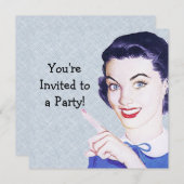 レトロ1950年代 指さす女性 招待状 (正面/裏面)