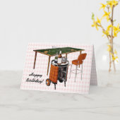 レトロ1950sおもしろいゲーム誕生日 カード (黄色い花)