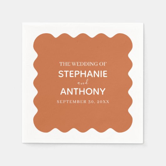 レトロ1950sウェーブエッジテラコッタ結婚ス スタンダードカクテルナプキン (正面)