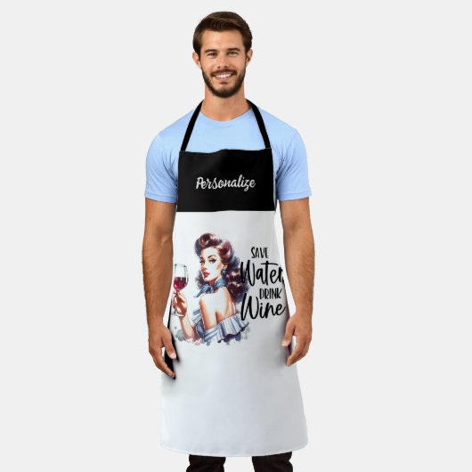 レトロ1950sグラムガールおもしろい皮肉引用文 エプロン (着用した状態)