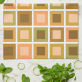 レトロ1950sタイルパターン燃えたオレンジ キッチンタオル (折り畳み)