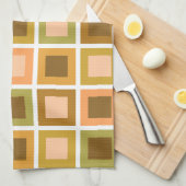 レトロ1950sタイルパターン燃えたオレンジ キッチンタオル (四つ折り)