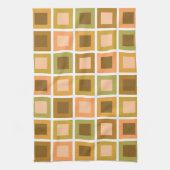 レトロ1950sタイルパターン燃えたオレンジ キッチンタオル (縦)