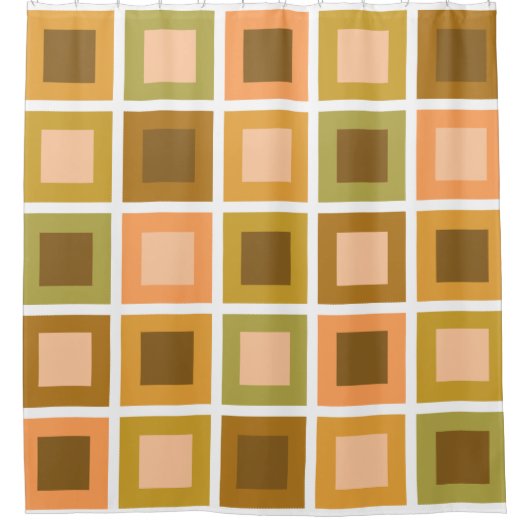 レトロ1950sタイルパターン燃えたオレンジ シャワーカーテン (正面)