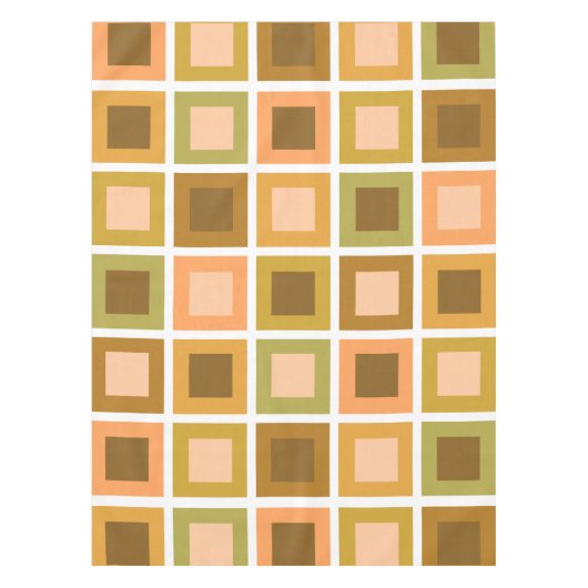 レトロ1950sタイルパターン燃えたオレンジ テーブルクロス (正面)