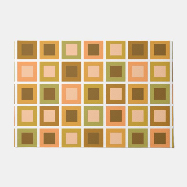 レトロ1950sタイルパターン燃えたオレンジ ドアマット (正面)