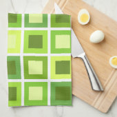 レトロ1950sタイル模様チャートルーズグリーン キッチンタオル (四つ折り)