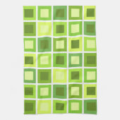 レトロ1950sタイル模様チャートルーズグリーン キッチンタオル (縦)