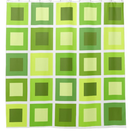 レトロ1950sタイル模様チャートルーズグリーン シャワーカーテン (正面)