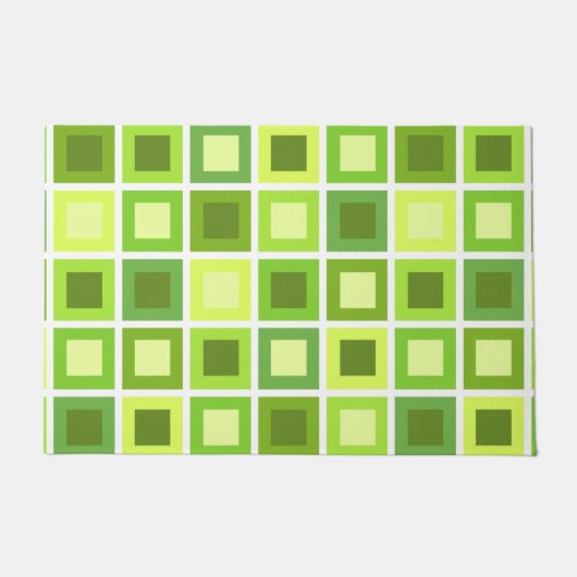 レトロ1950sタイル模様チャートルーズグリーン ドアマット (正面)