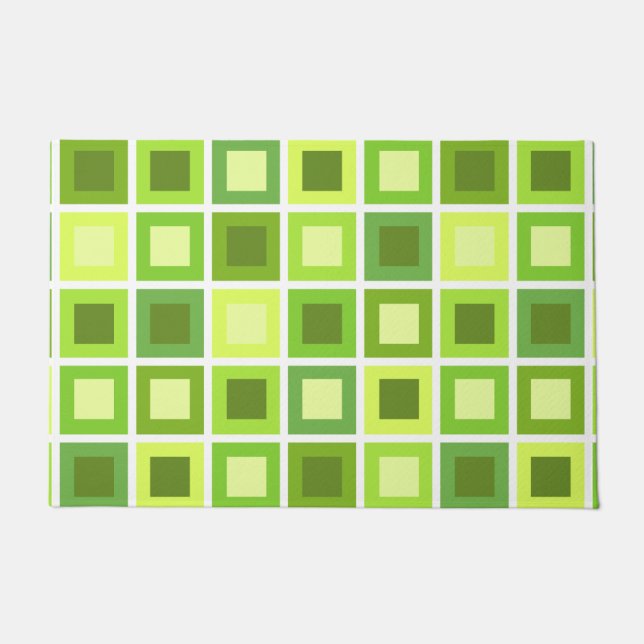 レトロ1950sタイル模様チャートルーズグリーン ドアマット (正面)