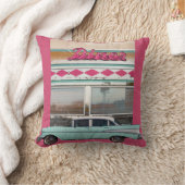 レトロ1950sダイナーウォールアート | ピンクネオンサイン&ティール(緑がかった色) クッション (ブランケット)