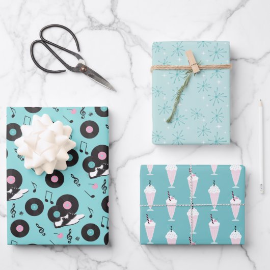 レトロ1950sダイナー誕生日ラッピング紙- Sock H ラッピングペーパーシート (正面)