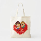 レトロ1950sボーイガールヴィンテージバレンタインデー トートバッグ (正面)