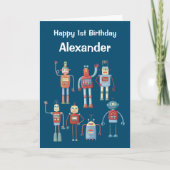 レトロ1950sロボットカスタムの年齢と名前の誕生日 案内状 (正面)