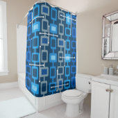 レトロ1950s幾何学模様（青） シャワーカーテン (インサイチュ)