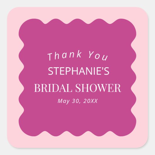 レトロ1950s波状エッジマゼンタおよびピンクブライダル スクエアシール (正面)