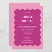 レトロ1950s波状エッジマゼンタおよびピンクブライダル 招待状 (正面/裏面)