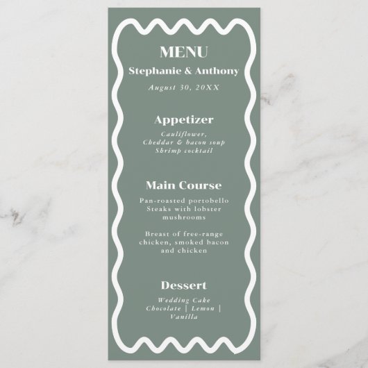 レトロ1950s波状エッジSageグリーン結婚ズ メニュー (正面)