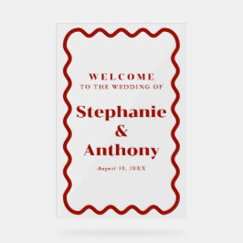 レトロ1950s波状縁ダークレッド結婚ズ アクリルサイン